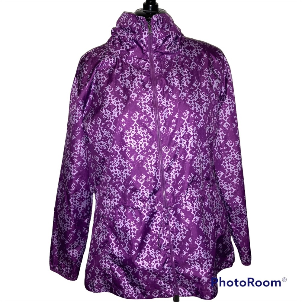 Gaiam Purple Lightweight Zip Rain Jacket Pockets Purple Geometric Design…